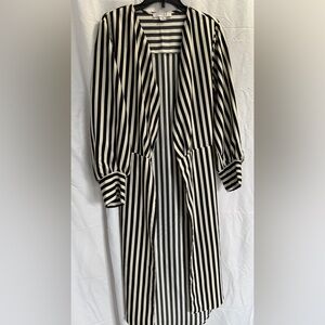 Black and White Striped Long Sleeve Duster